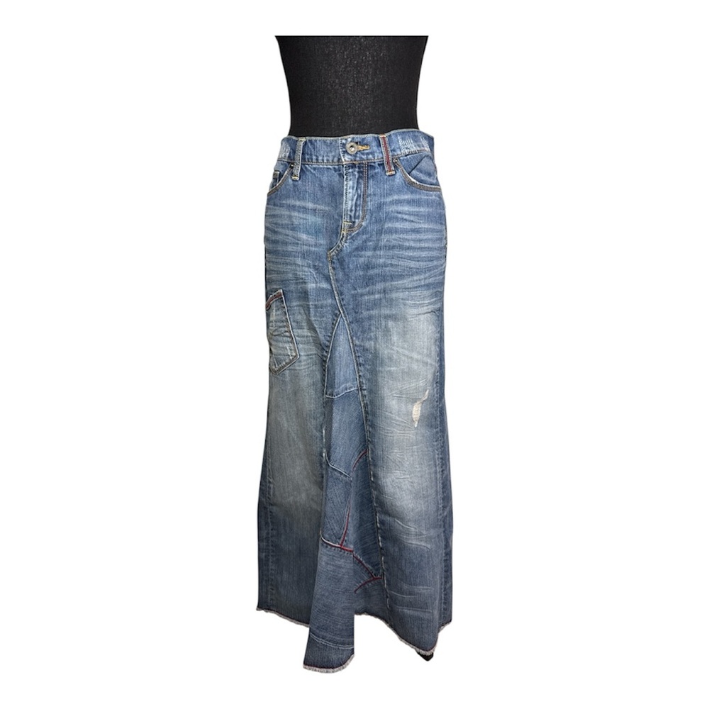 Lucky Brand Lucky Legend Patchwork Denim Maxi Skirt Peace Sign Boho Y2K Size 4 - Picture 1 of 7